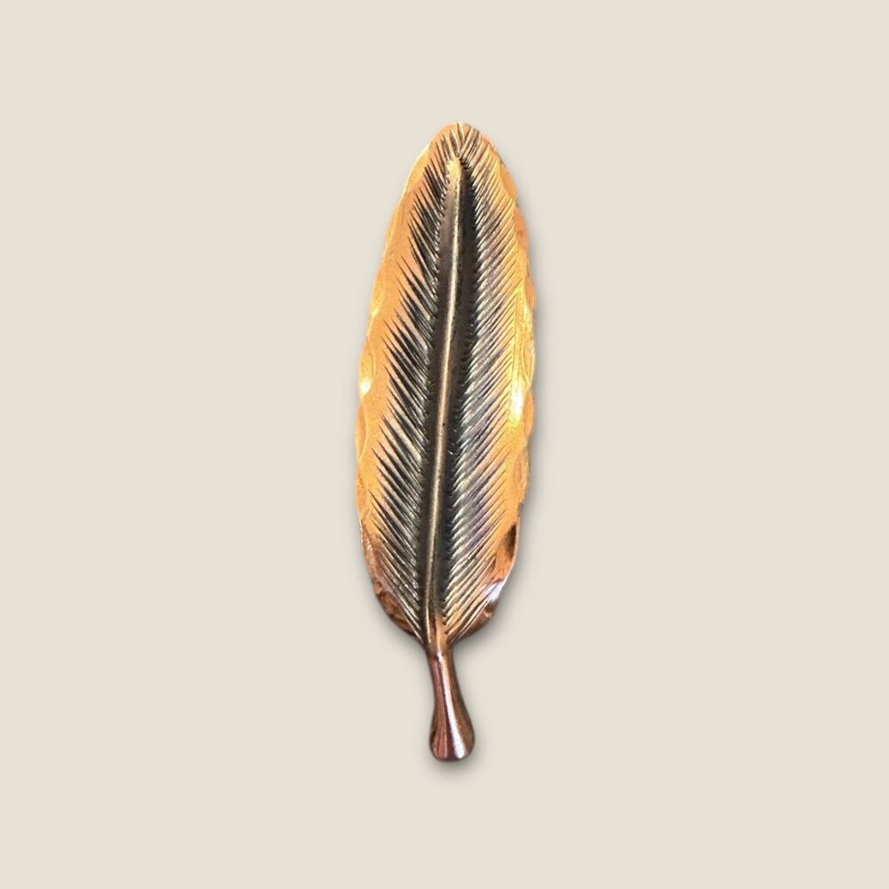 Vintage Copper Feather Brooch Pin 2 Inches Long Handcrafted Leaf Design